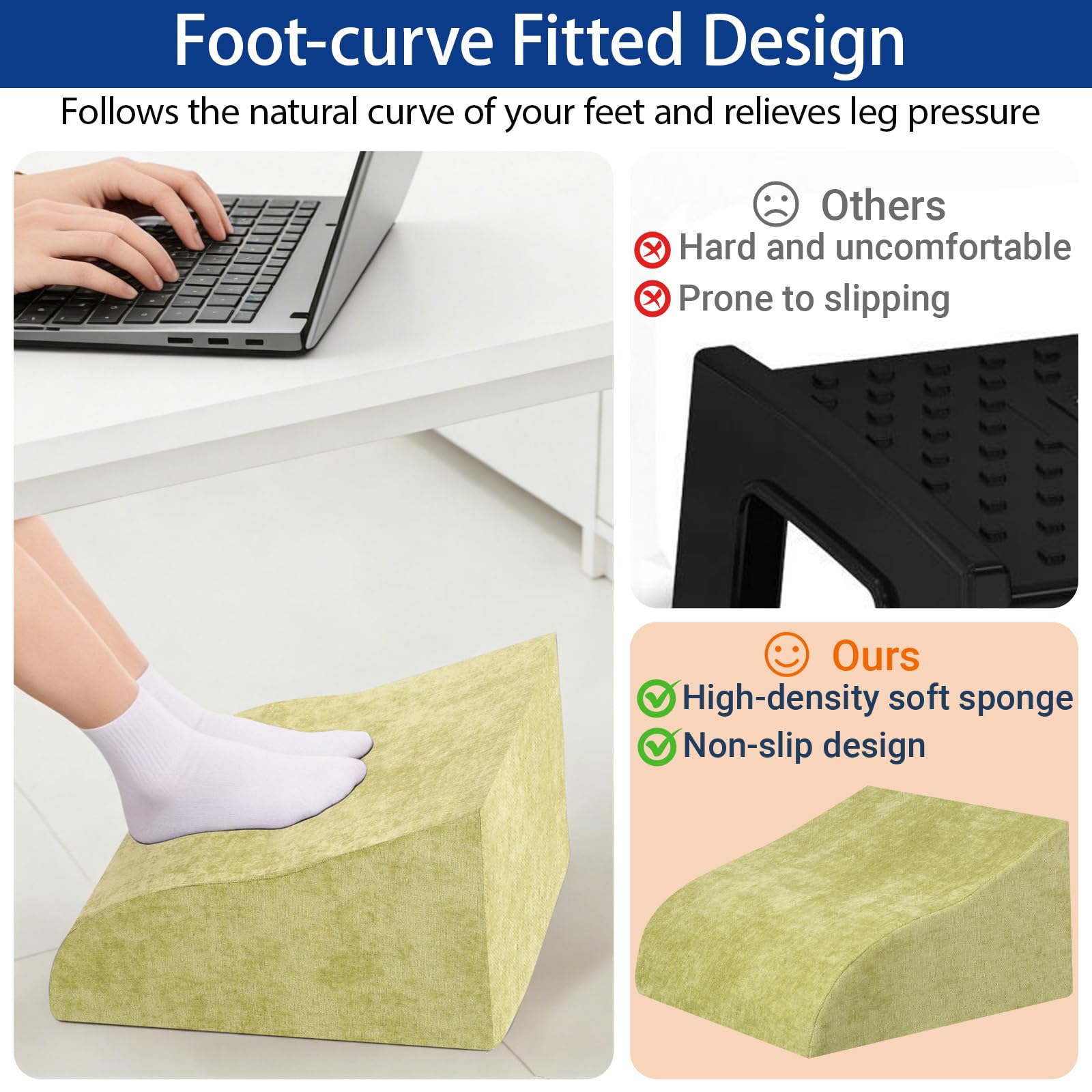 Foot Rest for Under Desk at Work, Ergonomic Under Desk Footrest with Washable Cover for Office, Home & Gaming Leg Elevation Pillow Fruit Green