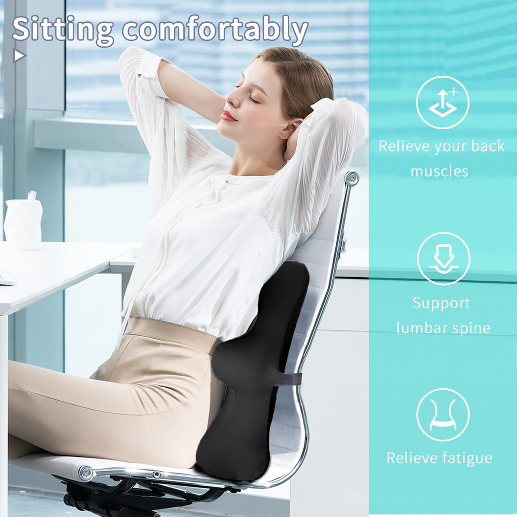 Lumbar Support Pillow for Ofiice Chair, Patented Ergonomic Back Support for Back Pain Relief with Adjustable Strap, Lumbar Support Pillow Relieving Lumbar Muscle Strain (Black)