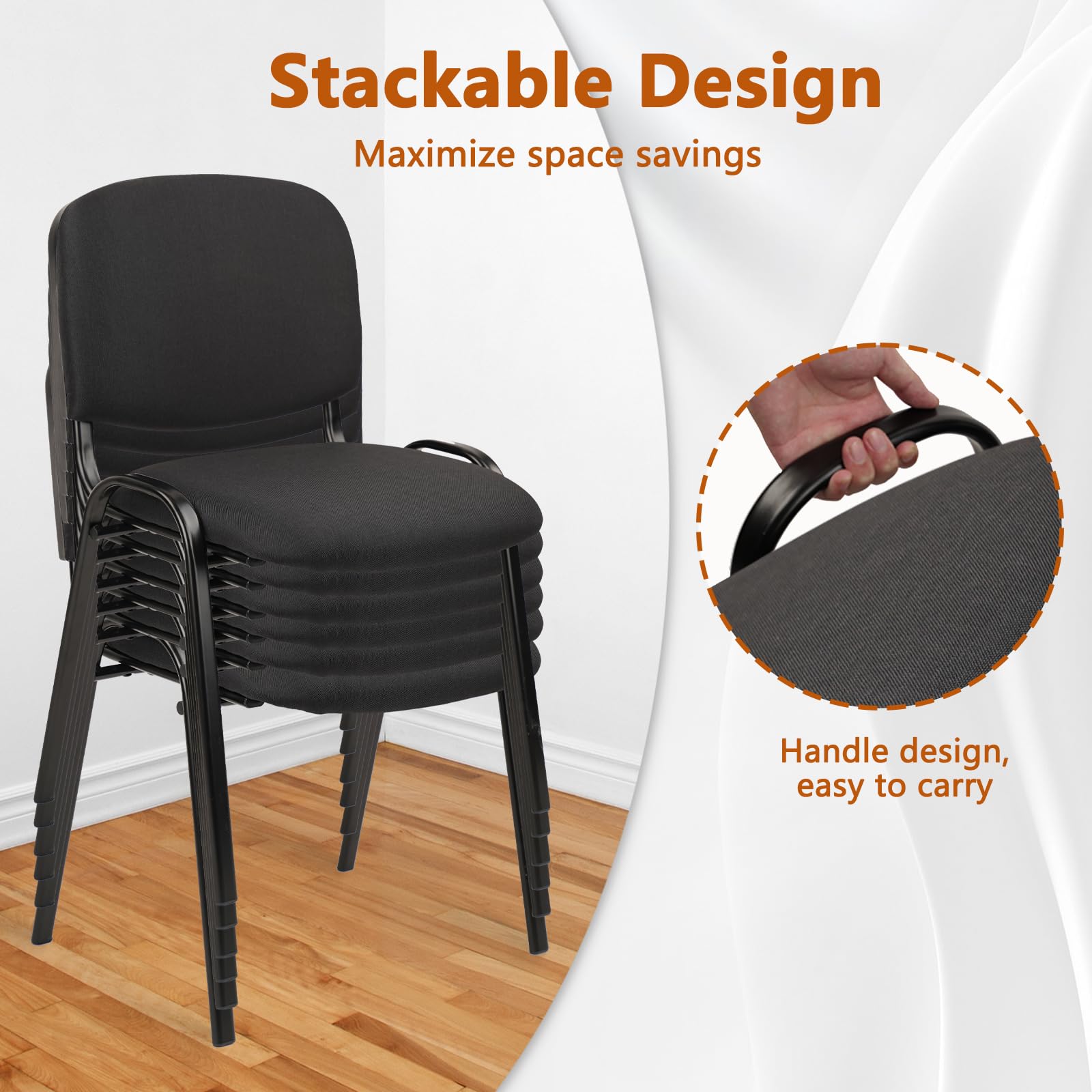 Stackable Waiting Room Chairs Fabric Black Reception Chair Metal with Thickened Seat Back Cushion for Waiting Conference Room Guest Chairs(1 Pack)