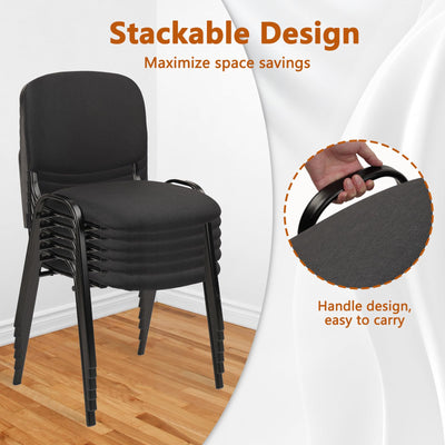 Set of 5 Pack Stackable Waiting Room Chairs Fabric Black Reception Chair Metal with Thickened Seat Back Cushion for Waiting Conference Room Guest Stool (5 Pack)