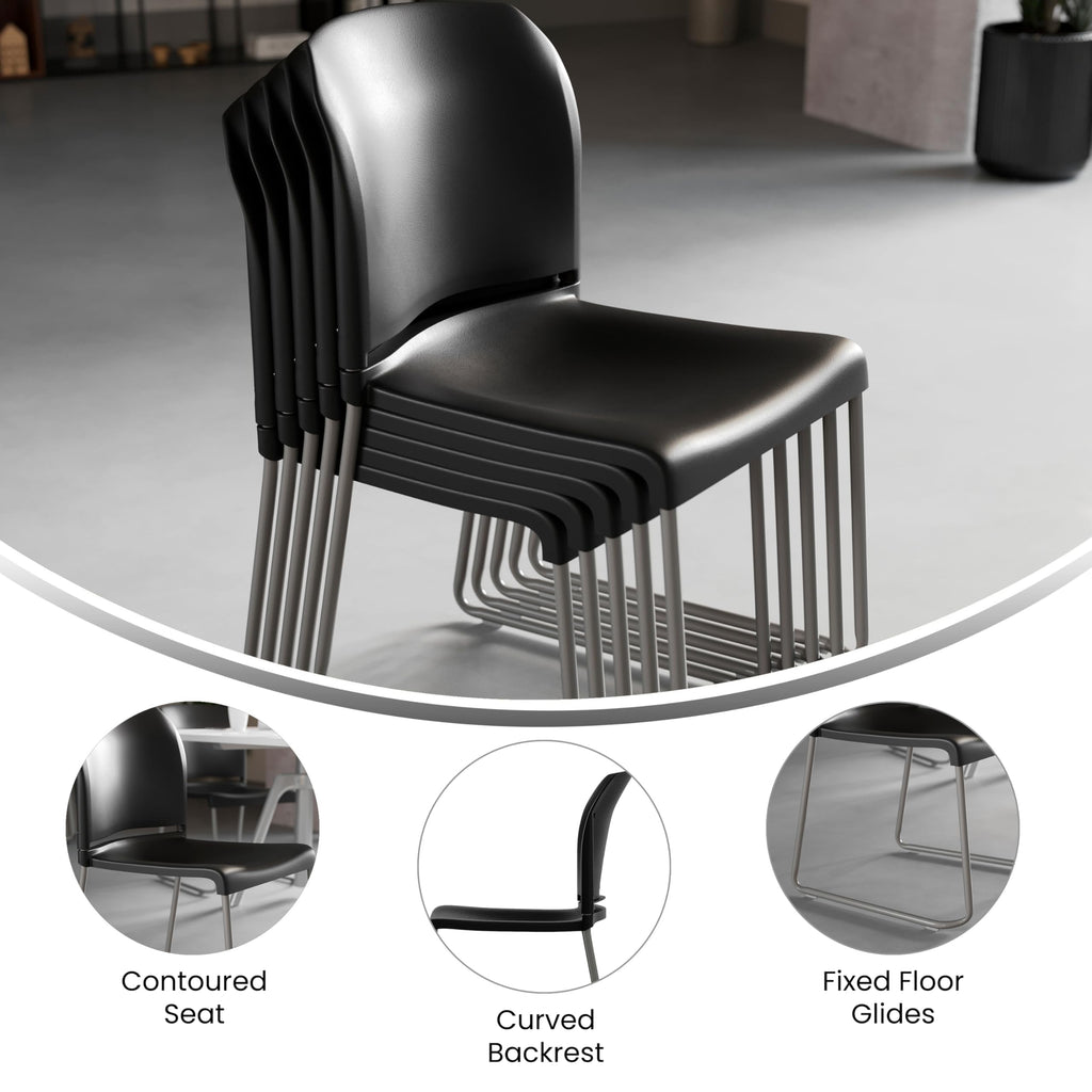 HERCULES Series 880 lb. Capacity Black Full Back Contoured Stack Chair with Gray Powder Coated Sled Base