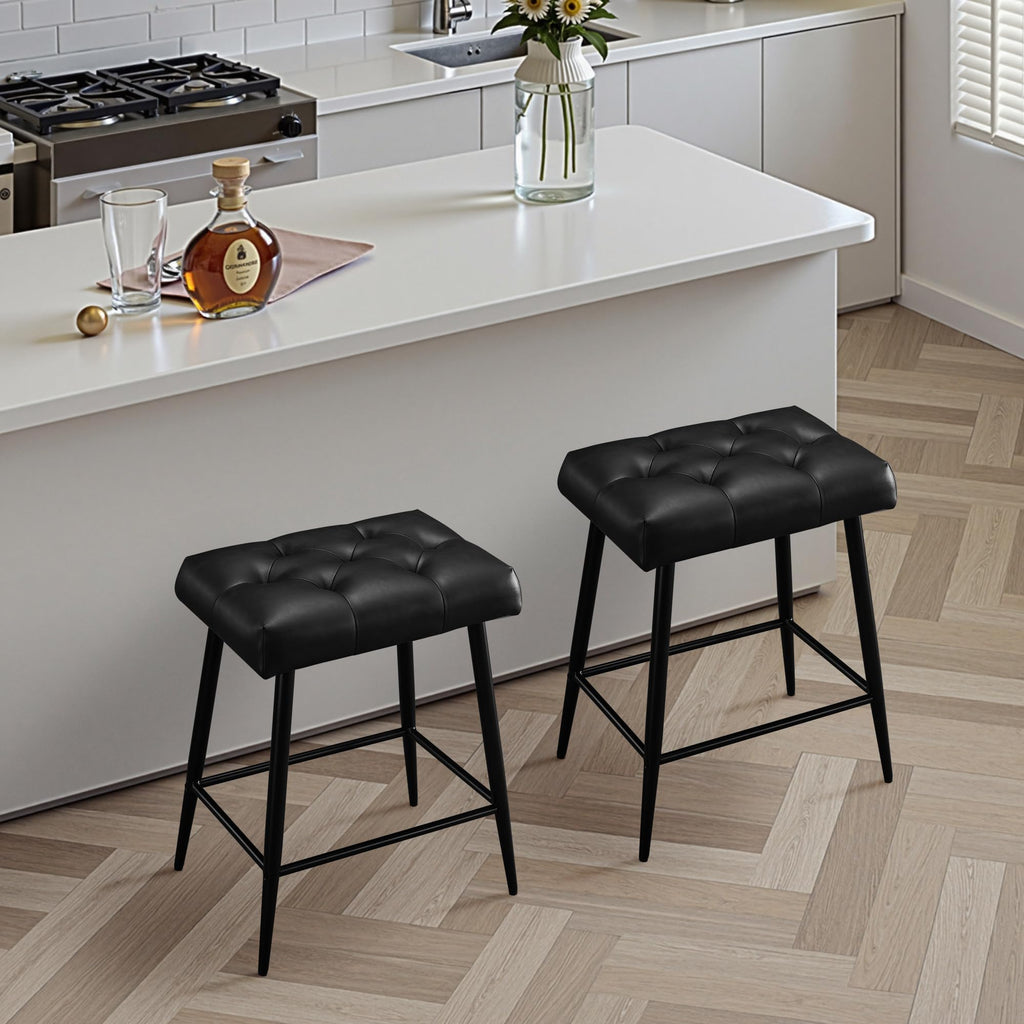 Bar Stools Set of 2, 24 Inch Bar Stool for Kitchen Island, Modern Counter Height Bar Stools for Kitchen Counter, Bar Chairs with Sturdy Metal Base and Adjustable Foot Pins, Black