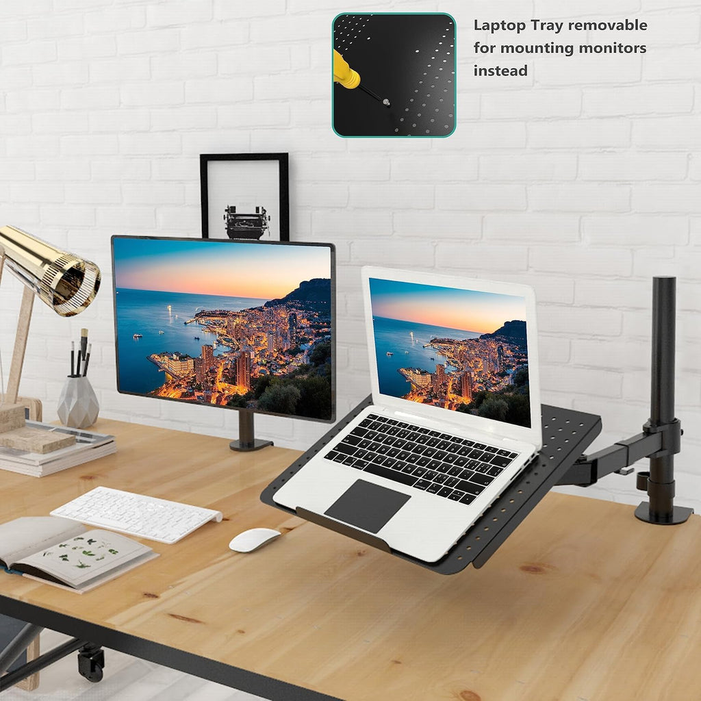 Laptop Tray Desk Mount for 17inch Notebook, Fully Adjustable Laptop Arm up to 22lbs, Monitor Mount with Vented Cooling Platform Stand (M00LP), Black