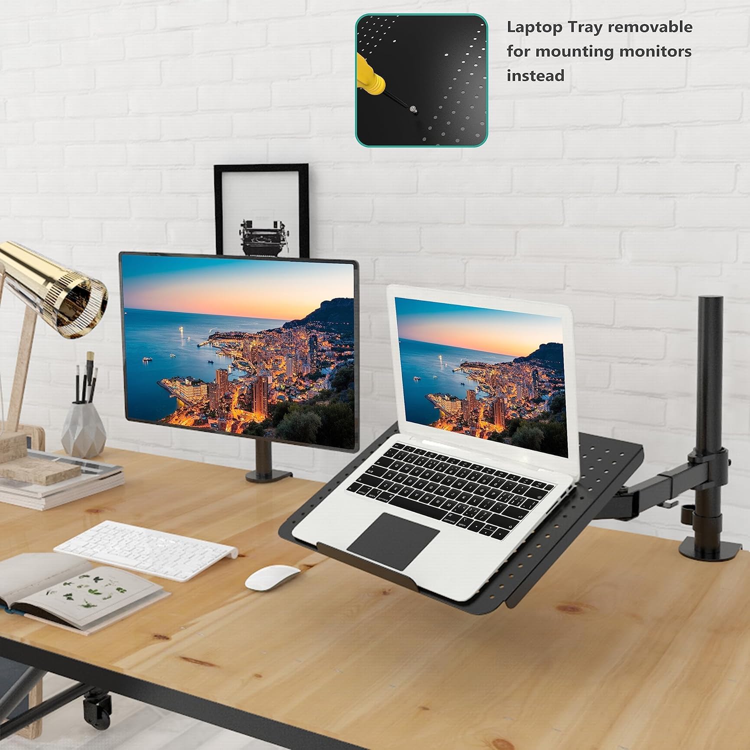 Laptop Tray Desk Mount for 17inch Notebook, Fully Adjustable Laptop Arm up to 22lbs, Monitor Mount with Vented Cooling Platform Stand (M00LP), Black