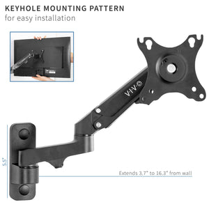 Premium Aluminum Single LCD Monitor Wall Mount for Screens up to 32 inches, Pneumatic Adjustable Arm fits up to VESA 100x100, MOUNT-G100B