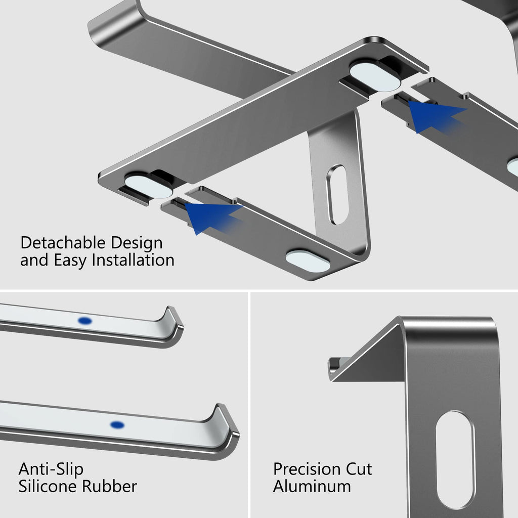 Aluminum Laptop Stand, Ergonomic Detachable Computer Stand, Notebook Holder, Laptop Mount Compatible with Air, Pro, Dell, HP, Lenovo More 10-15.6" Laptops, Gray