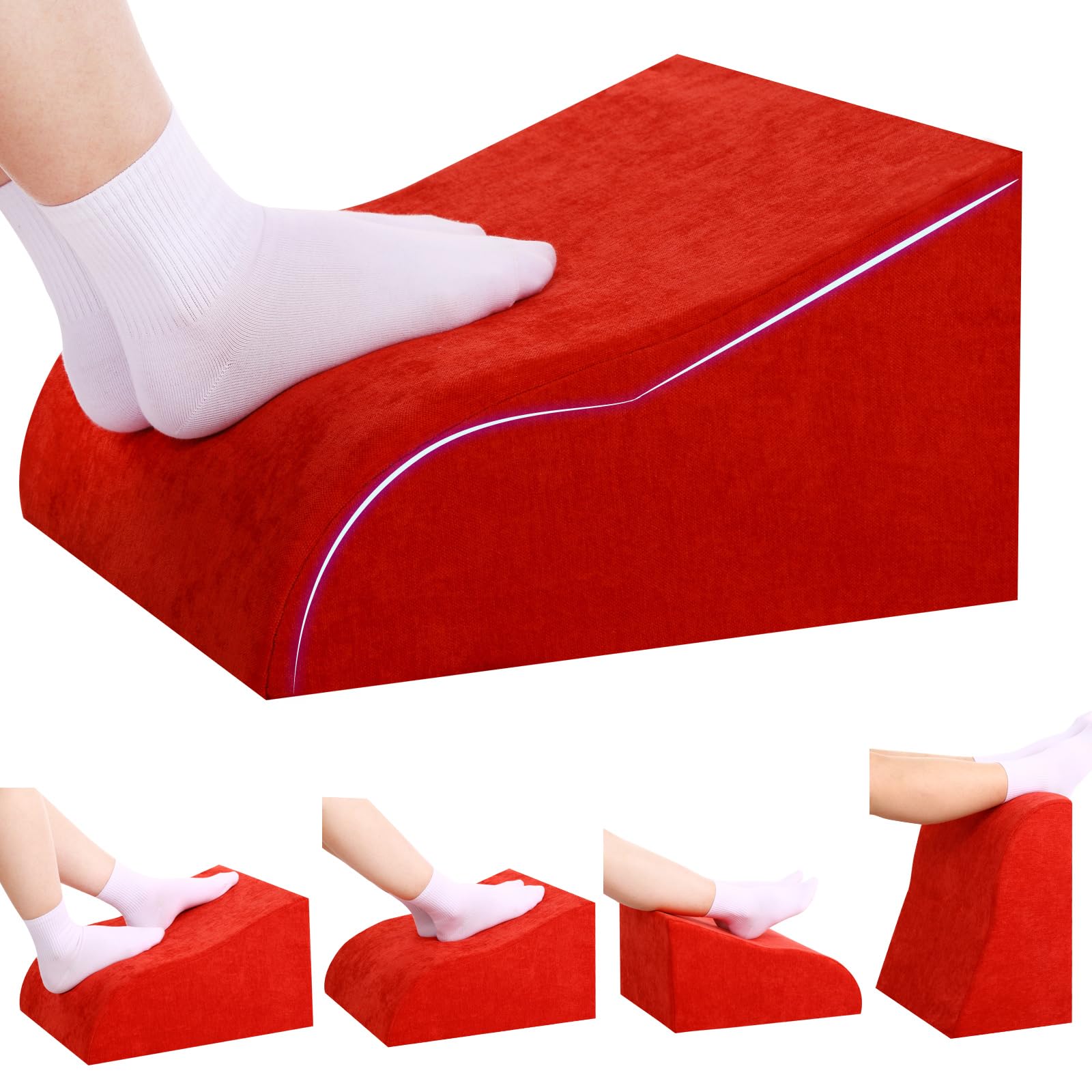 Foot Rest for Under Desk at Work, Ergonomic Under Desk Footrest with Washable Cover for Office, Home & Gaming Leg Elevation Pillow Red