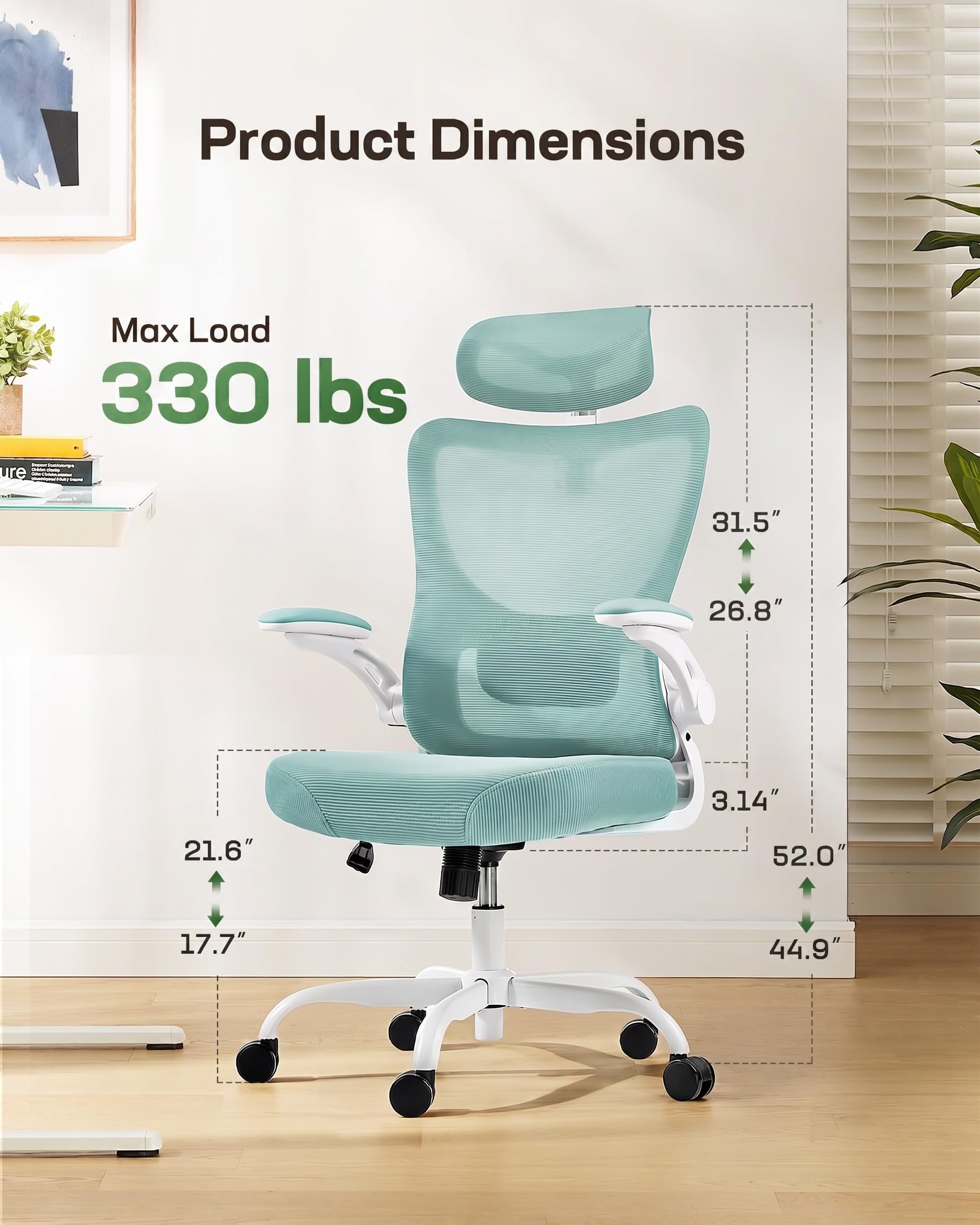 Ergonomic Office Chair: Office Desk Chair with High Back Mesh and Adjustable Lumbar Support Rolling Work Swivel Task Chairs with Wheel 3D Armrests and Headrest