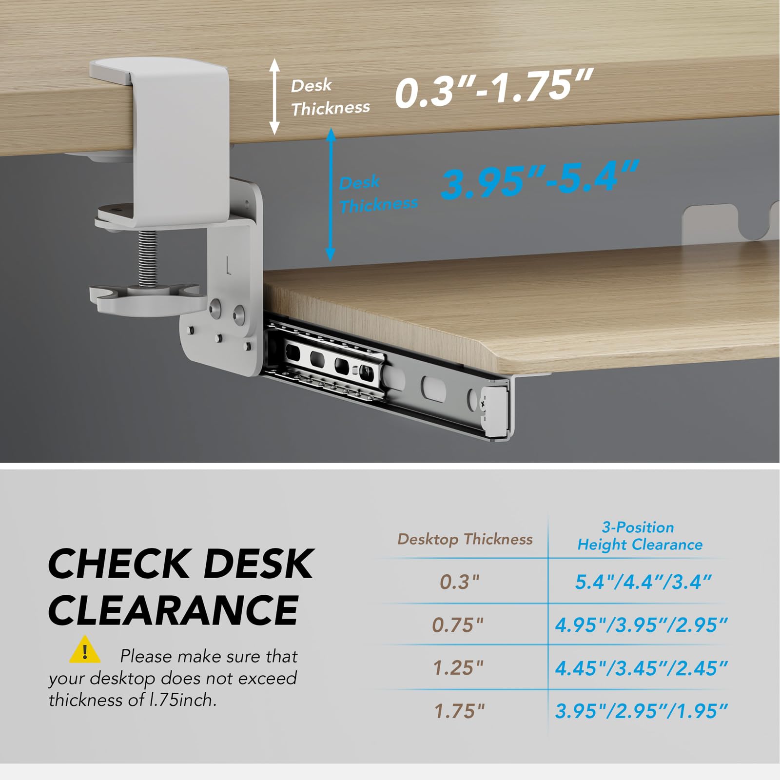 Keyboard Tray Under Desk Pull Out with Extra Sturdy C Clamp Mount System, 27.3 (32.5 inch Including Clamps) x 11 Inch Slide-Out Platform Computer Drawer for Typing Grain AX01WG01
