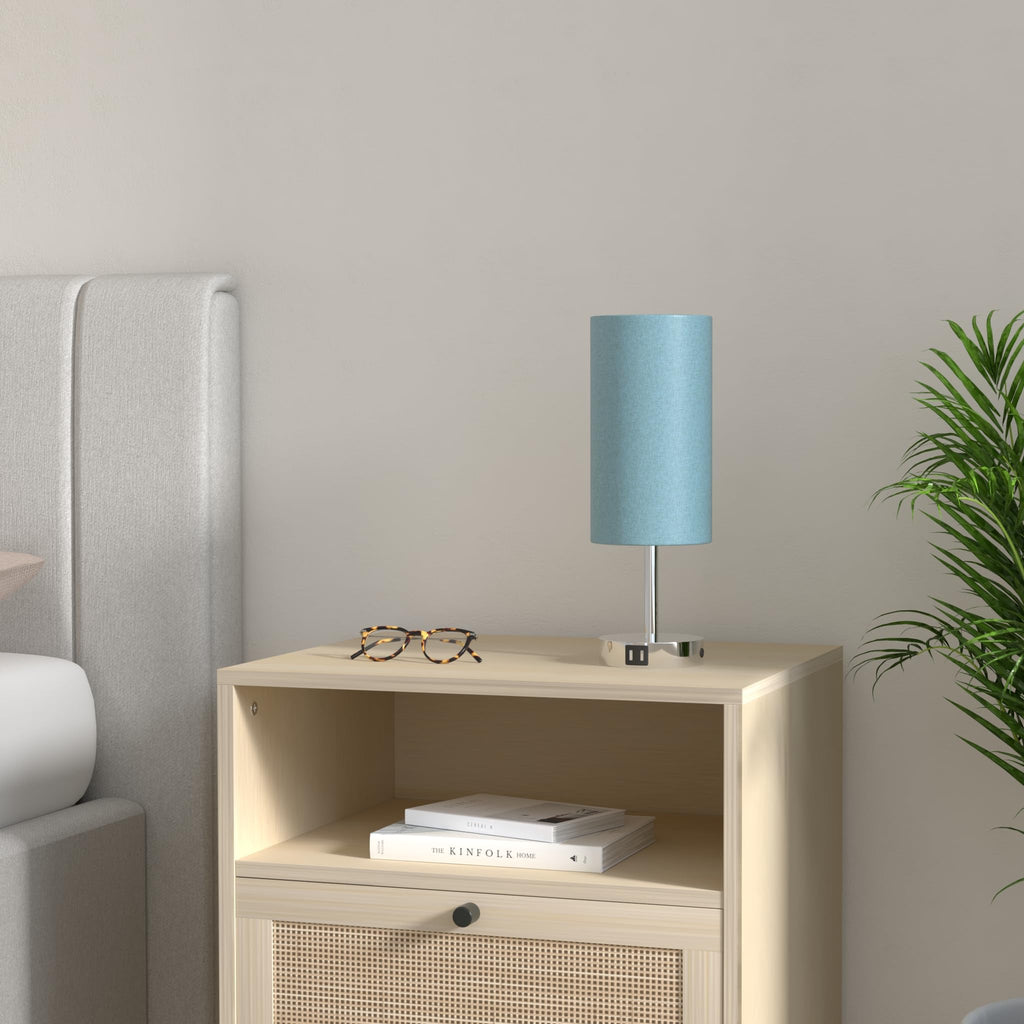 Bedside Lamp with USB Port - Touch Control Table Lamp for Bedroom 3 Way Dimmable Nightstand Lamp with Round Denim Fabric Shade for Living Room, Dorm, Home Office (LED Bulb Included)