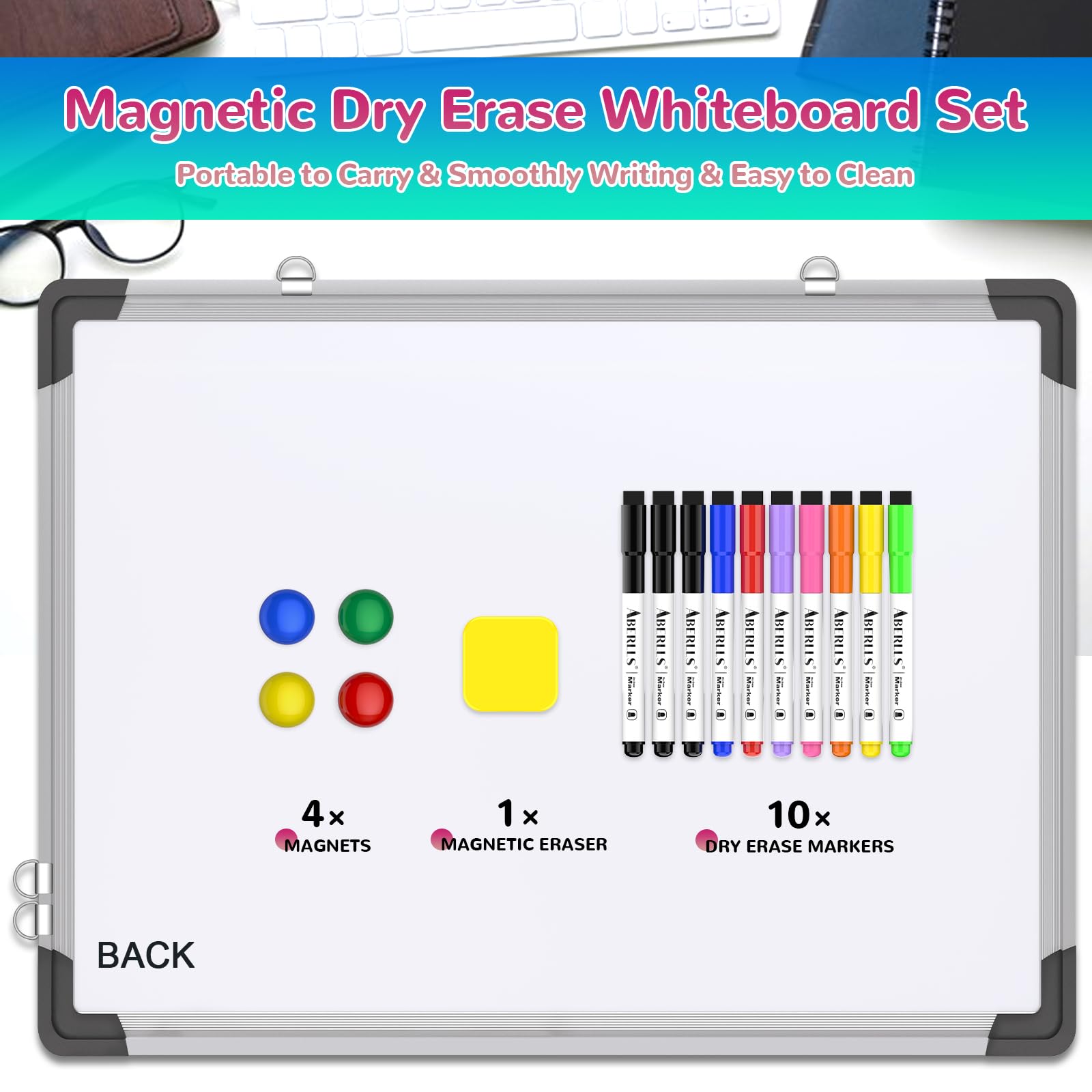 Monthly Calendar Whiteboard for Wall, 24x18 Inches Dry Erase Board with Cork Board Combo, Magnetic White Board, Double-Sided Hanging Portable Board for Office School Home Kitchen Planner Memo