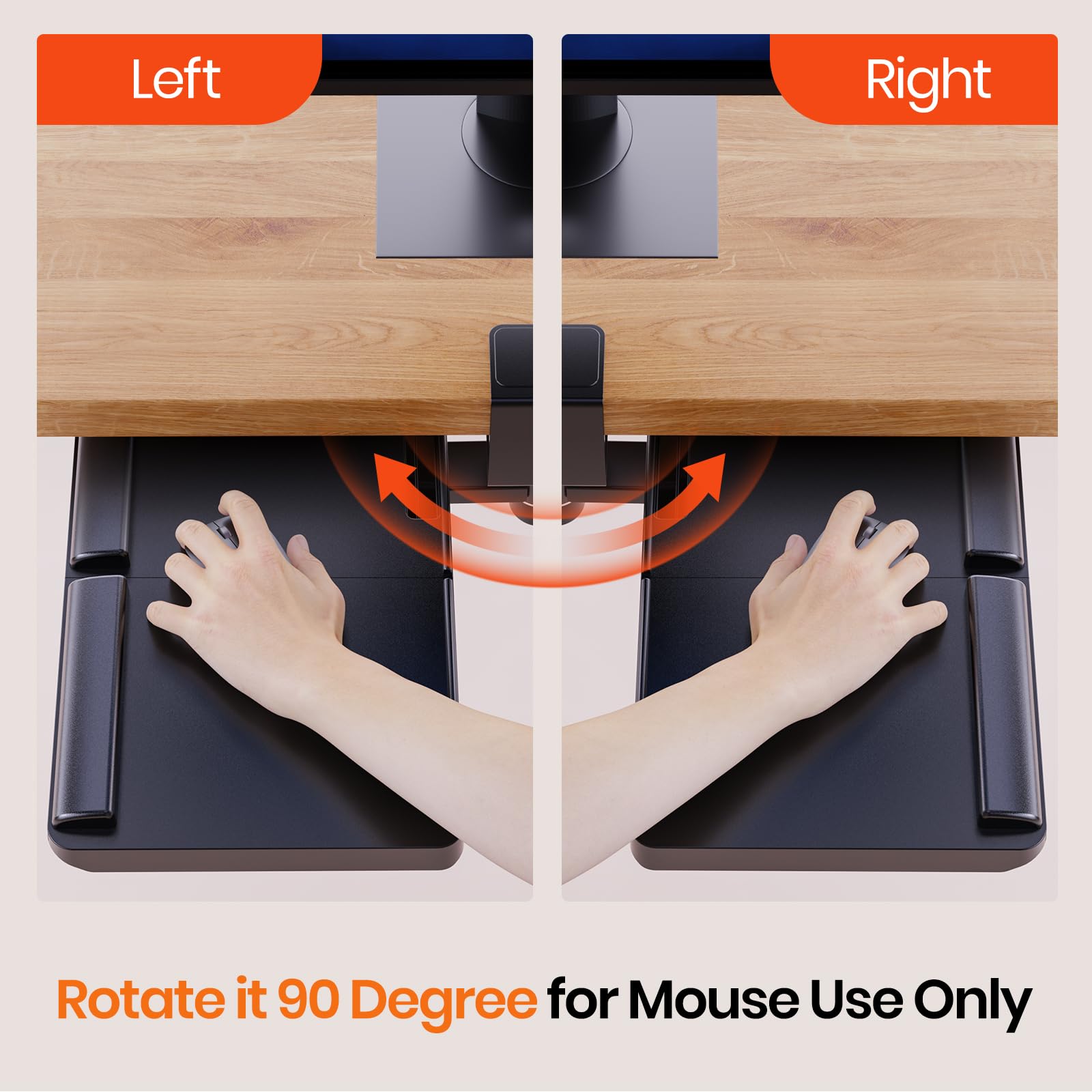 Keyboard Tray Under Desk with 360° Rotation, Ergonomic Computer Keyboard & Mouse Tray 25"W×11.02"D Sit Stand Desk Keyboard Holder w/Wrist Rest & Storage Drawer (Height is not Adjustable)