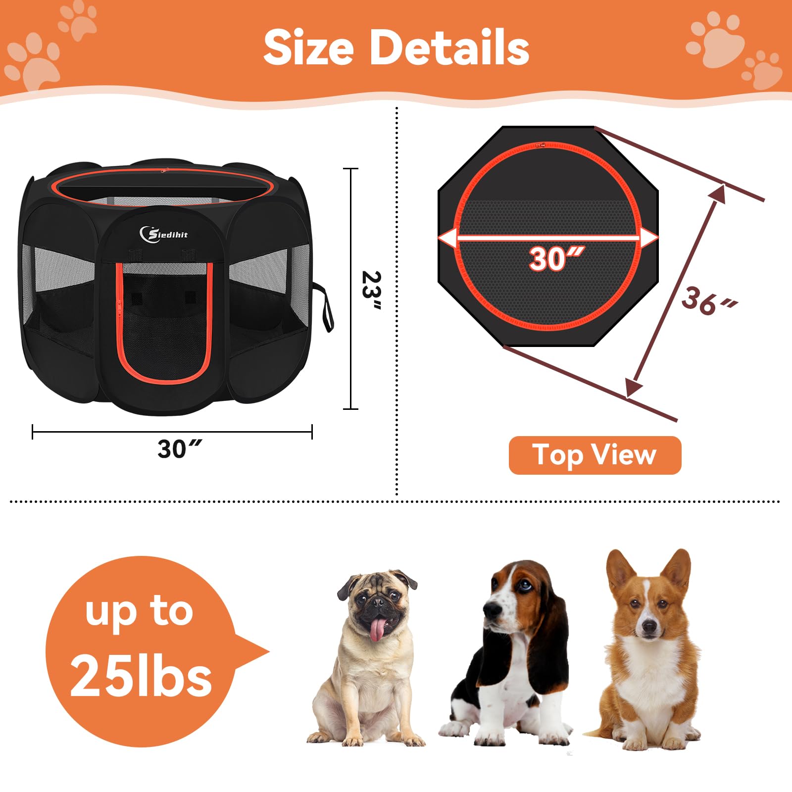 Dog Playpen, Puppy Pet Playpens Indoor for Medium Dogs Tent Crates Cage Indoor/Outdoor, Portable Pop Up Dog Kennel Playpen with Carrying Case for Dogs/Cats/Rabbits, Black