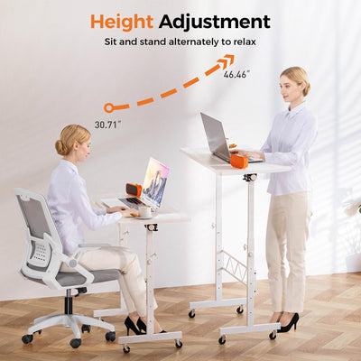 Standing Desk Adjustable Height & Tiltable Tabletop, Portable Stand Up Desk for Laptop, Mobile Folding Desk for Home Office Work and Walking Pad Treadmill, Height 30.7