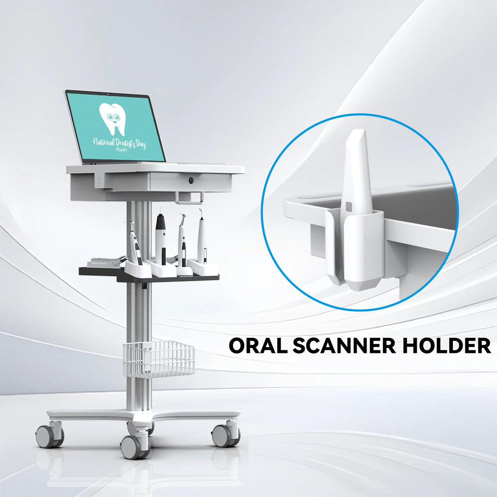 Medical Trolley Cart with Laptop Tray, Mobile Dental Clinic Workstation with Oral Scanner Holder for Hospitals Beauty Salon and Labs