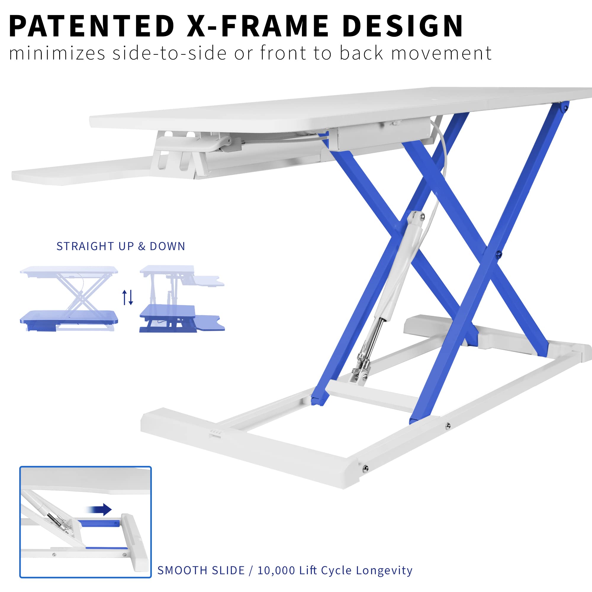 32 inch Desk Converter, K Series, Height Adjustable Sit to Stand Riser, Dual Monitor and Laptop Workstation with Wide Keyboard Tray, White, DESK-V000KW