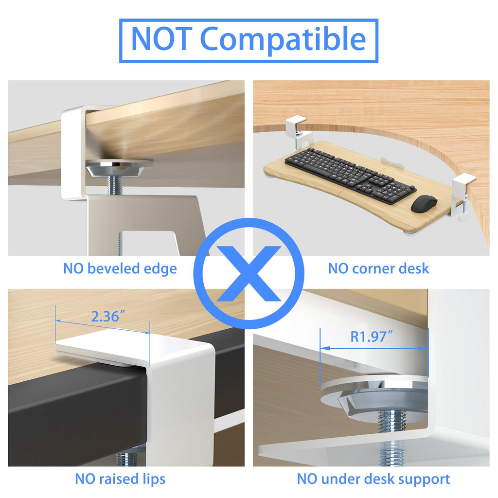 Keyboard Tray Under Desk Pull Out with C Clamp Mount, Computer Keyboard & Mouse Tray, 25.6 (30 Including Clamps) x 11.8 inch Slide-Out Platform Computer Drawer for Typing, Light Wood, DSF1QM