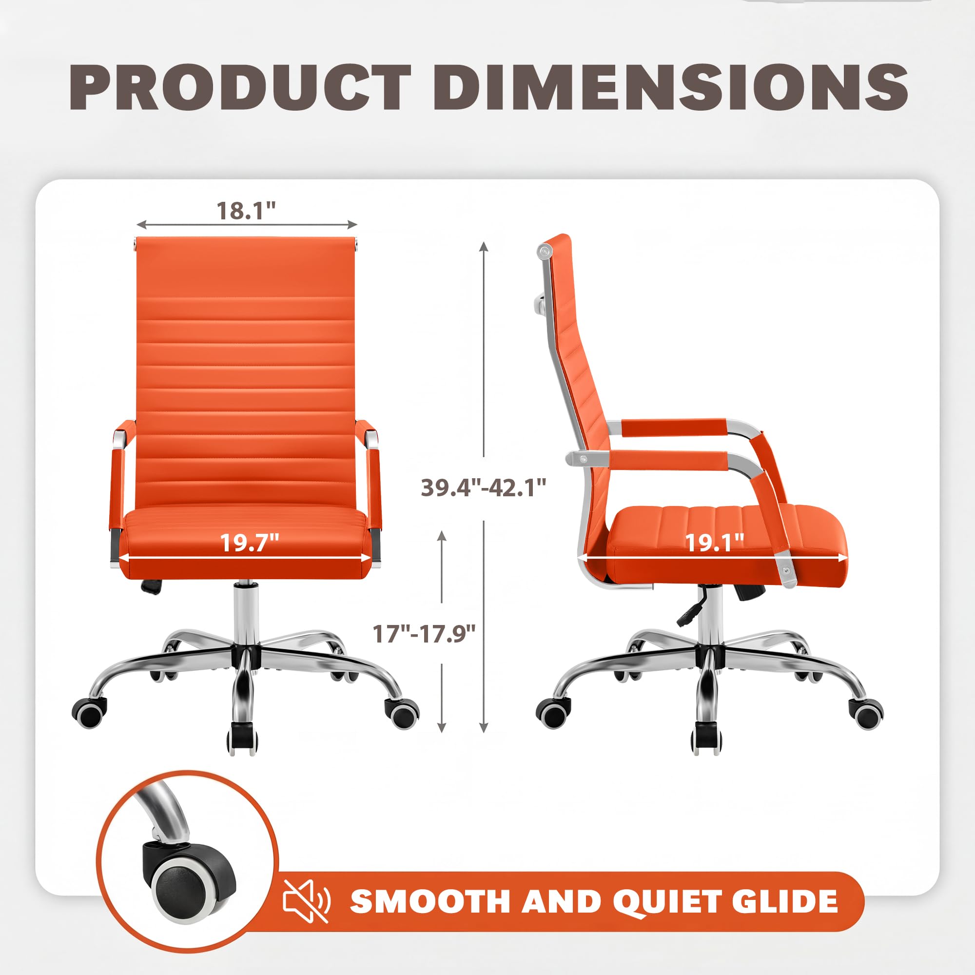 Ergonomic Office Desk Chair, Executive Ribbed Mid-Back PU Leather Conference Room Chair Adjustable Swivel Chair with Arms (2, Orange)