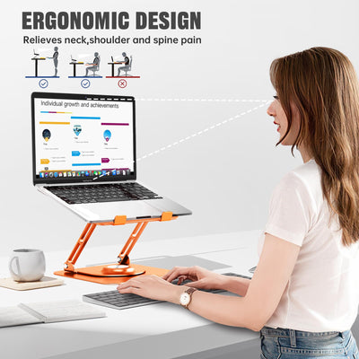 Laptop Stand for Desk, Adjustable Computer Stand with 360° Rotating Base, Ergonomic Laptop Riser for Collaborative Work, Foldable & Portable Laptop Stand, fits for All 10-16