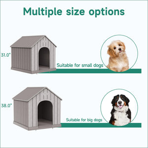 Large Dog House Indoor Outdoor Waterproof,Puppy Shelter with Air Vents and Elevated Floor,Sturdy Dog Kennel for Small to Large Sized Dogs, Easy to Assemble (Grey, 38.62×36.26×38.07 Inches)