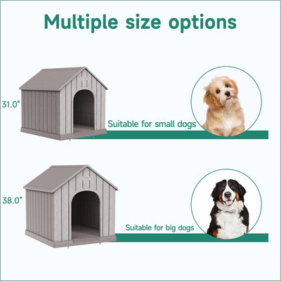 Large Dog House Indoor Outdoor Waterproof,Puppy Shelter with Air Vents and Elevated Floor,Sturdy Dog Kennel for Small to Large Sized Dogs, Easy to Assemble (Grey, 38.62×36.26×38.07 Inches)