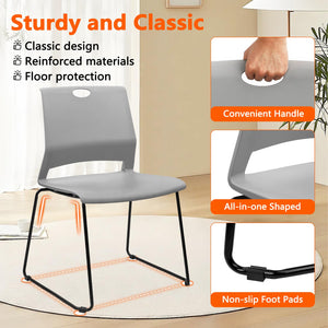 Set of 12, Gray, Stackable Guest Reception Chairs, Stacking Office Chair with Ergonomic Lumbar Support & Metal Legs, Plastic Desk Chairs for Conference School Church Waiting Meeting Break Room