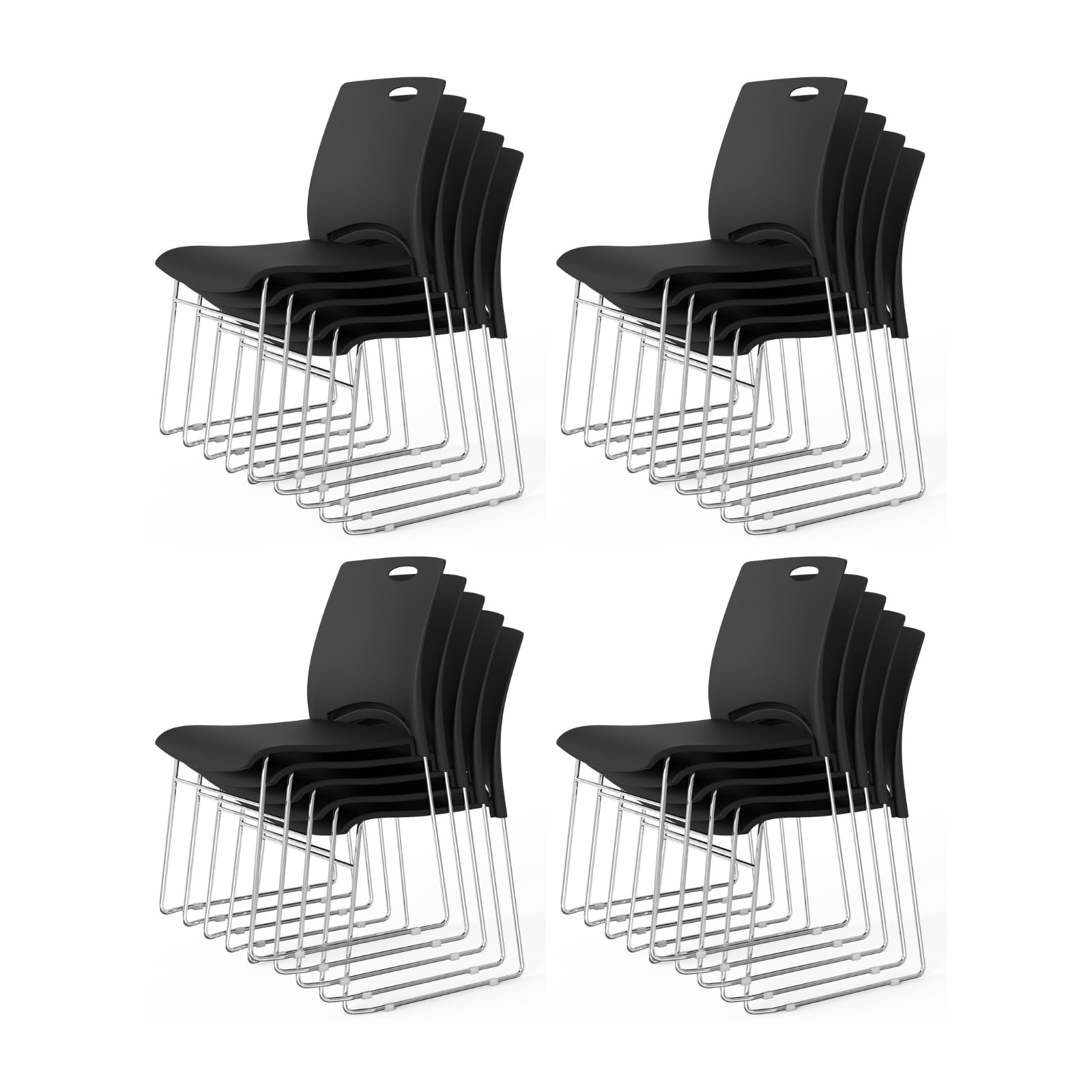 Stacking Chairs Set of 20 Stackable Office Chairs with Metal Sled Base, Ergonomic Plastic Seat, Stacking Chairs for Waiting Room Break Room Banquet Guest, Black