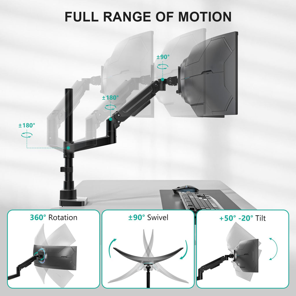 Heavy Duty Monitor Arm Desk Mount for 13-43 Inch Ultrawide Screens, Single Monitor Arm with Full Motion Tilt, Swivel, Rotation, Holds up to 44 lbs, C-Clamp Mount for VESA 75/100mm (GSDM001-P)