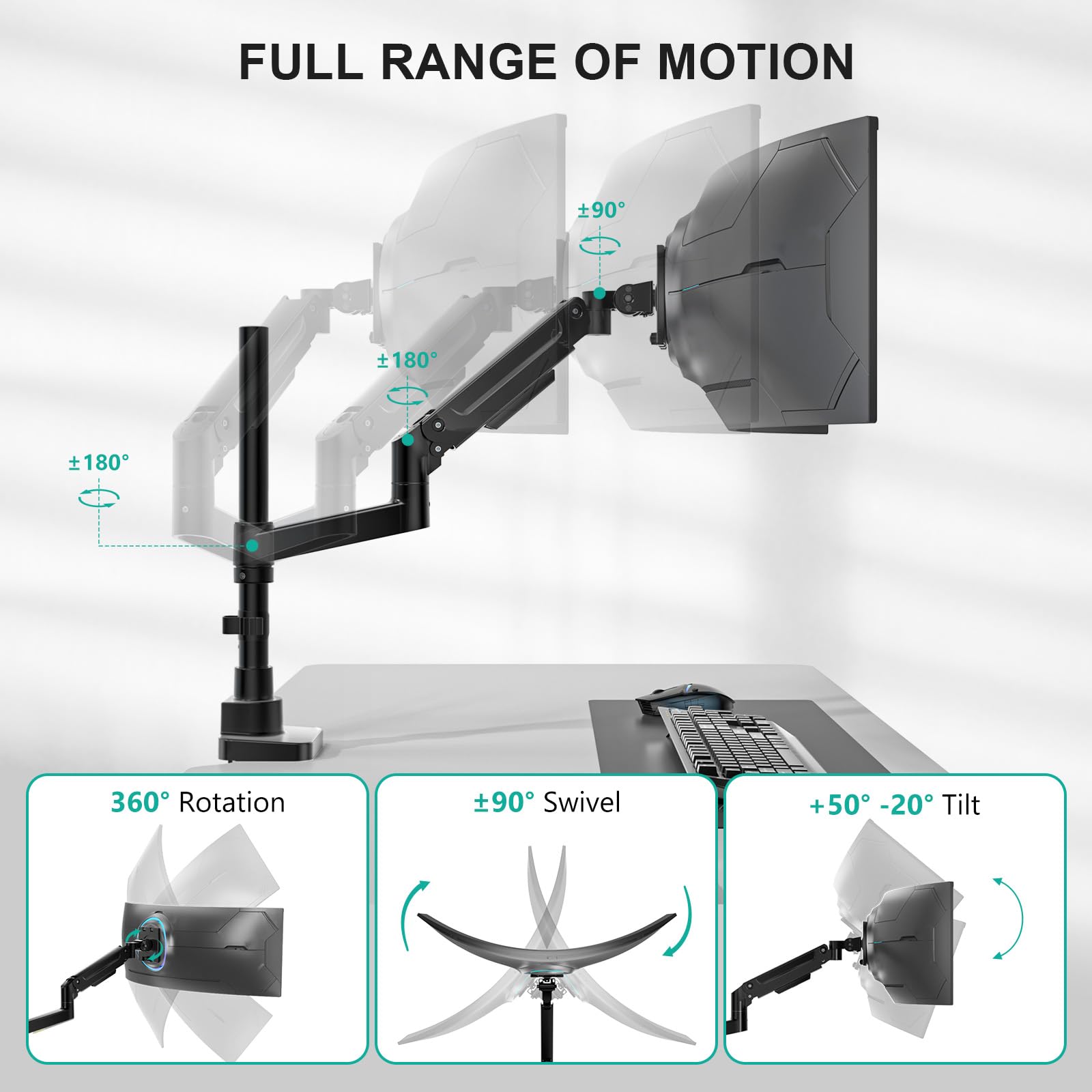 Heavy Duty Monitor Arm Desk Mount for 13-43 Inch Ultrawide Screens, Single Monitor Arm with Full Motion Tilt, Swivel, Rotation, Holds up to 44 lbs, C-Clamp Mount for VESA 75/100mm (GSDM001-P)