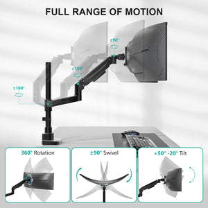 Heavy Duty Monitor Arm Desk Mount for 13-43 Inch Ultrawide Screens, Single Monitor Arm with Full Motion Tilt, Swivel, Rotation, Holds up to 44 lbs, C-Clamp Mount for VESA 75/100mm (GSDM001-P)