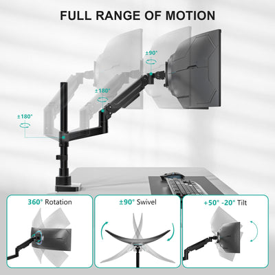Heavy Duty Monitor Arm Desk Mount for 13-43 Inch Ultrawide Screens, Single Monitor Arm with Full Motion Tilt, Swivel, Rotation, Holds up to 44 lbs, C-Clamp Mount for VESA 75/100mm (GSDM001-P)