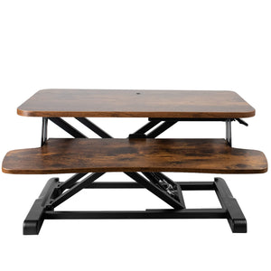 26 inch Desk Converter, K Series, Height Adjustable Sit to Stand Riser, Dual Monitor and Laptop Workstation with Keyboard Tray, Rustic Vintage Brown Top, Black Frame, DESK-V026KN