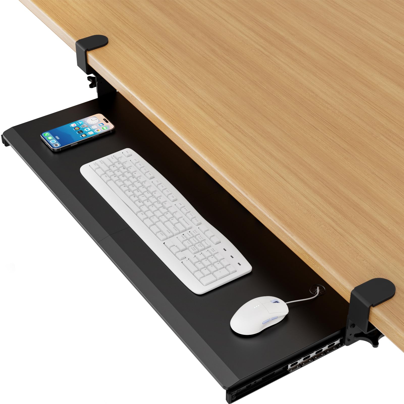 Keyboard Tray Under Desk Pull Out with 3 Height Adjustable Extra Sturdy C Clamp Mount System, 32.8 (38 inch Including Clamps) x 12 Inch Slide-Out Platform Computer Drawer for Typing