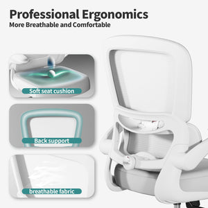Office Chair - Ergonomic Desk Chair with Adjustable Lumbar Support, Mesh Computer Chair, Executive Chairs for Home Office Comfortable Lumbar Support (Cloud White)