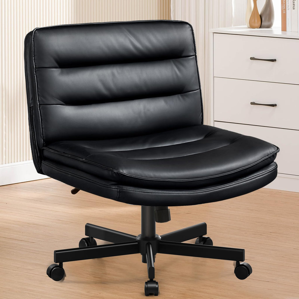 Criss Cross Chair with Wheels Armless Cross Legged Office Chair Wide Home Office Desk Chair Swivel Comfy Vanity Desk Chair Height Adjustable Mid Back Wide Seat Computer Task Chair