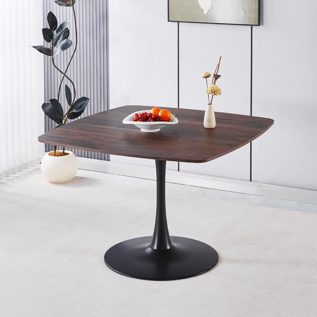 42 Inch Square Tulip Dining Table for 2-6 Person, Modern Mid-Century Kitchen Table with MDF Top & Oak Finish, Small Space Table for Apartment, Bistro, Cafe, Office and Living Room