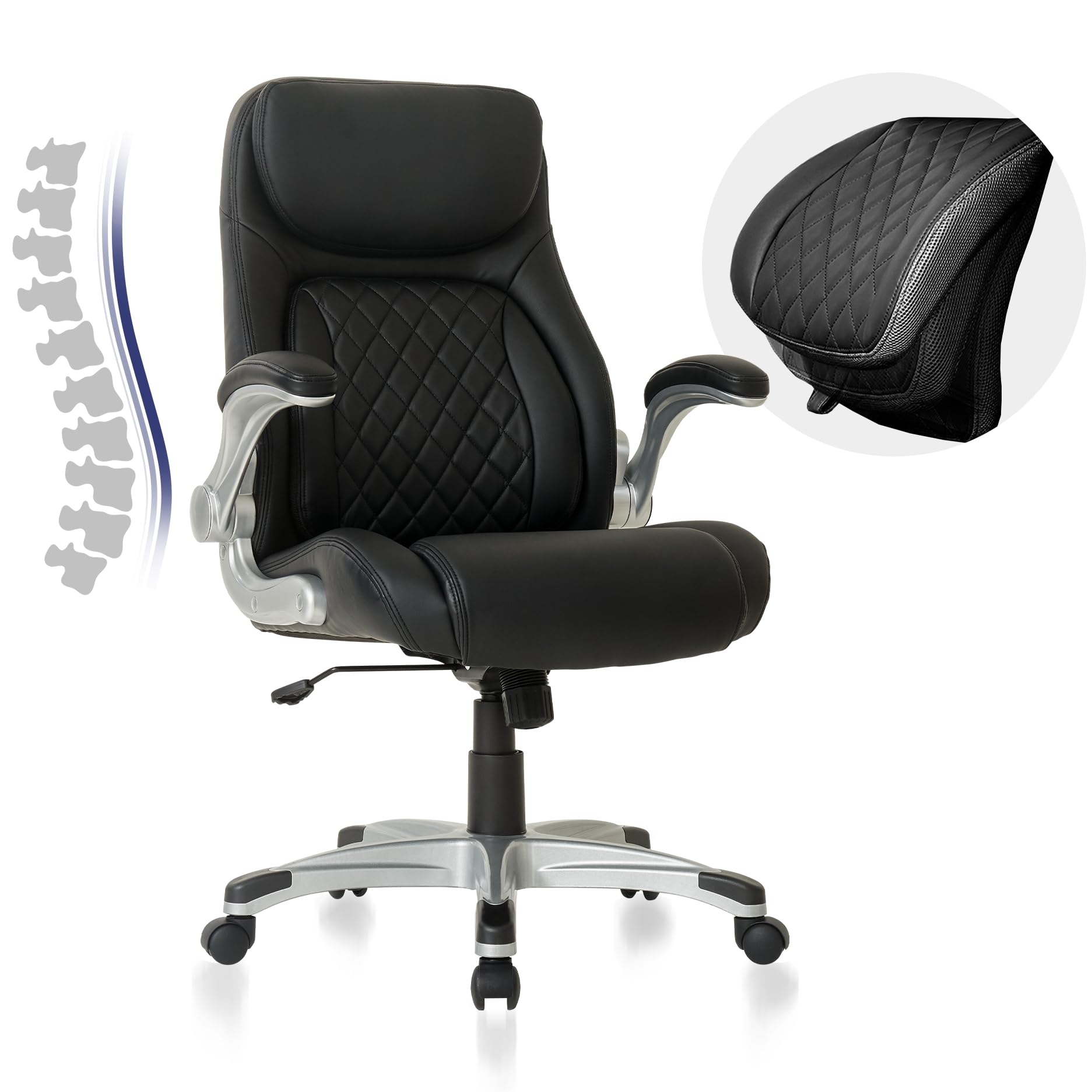 Ergonomic Office Chair Premium Microfiber Leather Adjustable Lumbar Support & Armrests, High Back Comfy Desk Gaming Chairs Executive Computer Swivel Chair Tilt Function(Posture,Black)