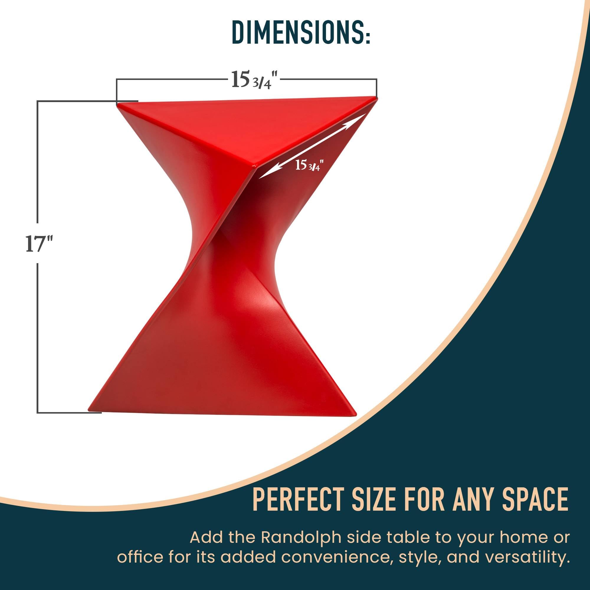 15.75" Triangular Side Table, Stackable Plastic Accent End Table for Indoor & Outdoor Use, Weather-Resistant Modern Patio & Living Room Table, Red