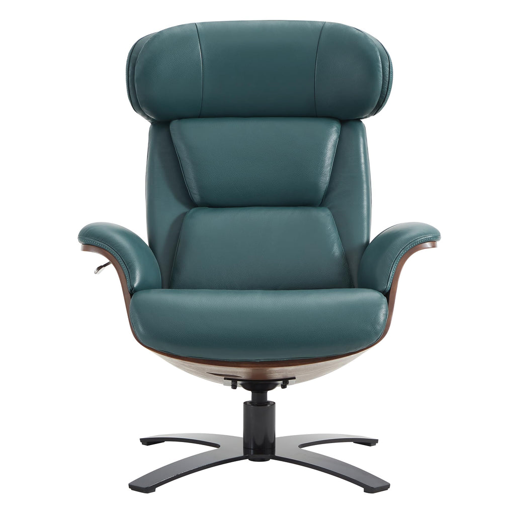 Genuine Leather Reclining Swivel Chair with Adjustable Headrest and Ottoman for Living Room, Teal