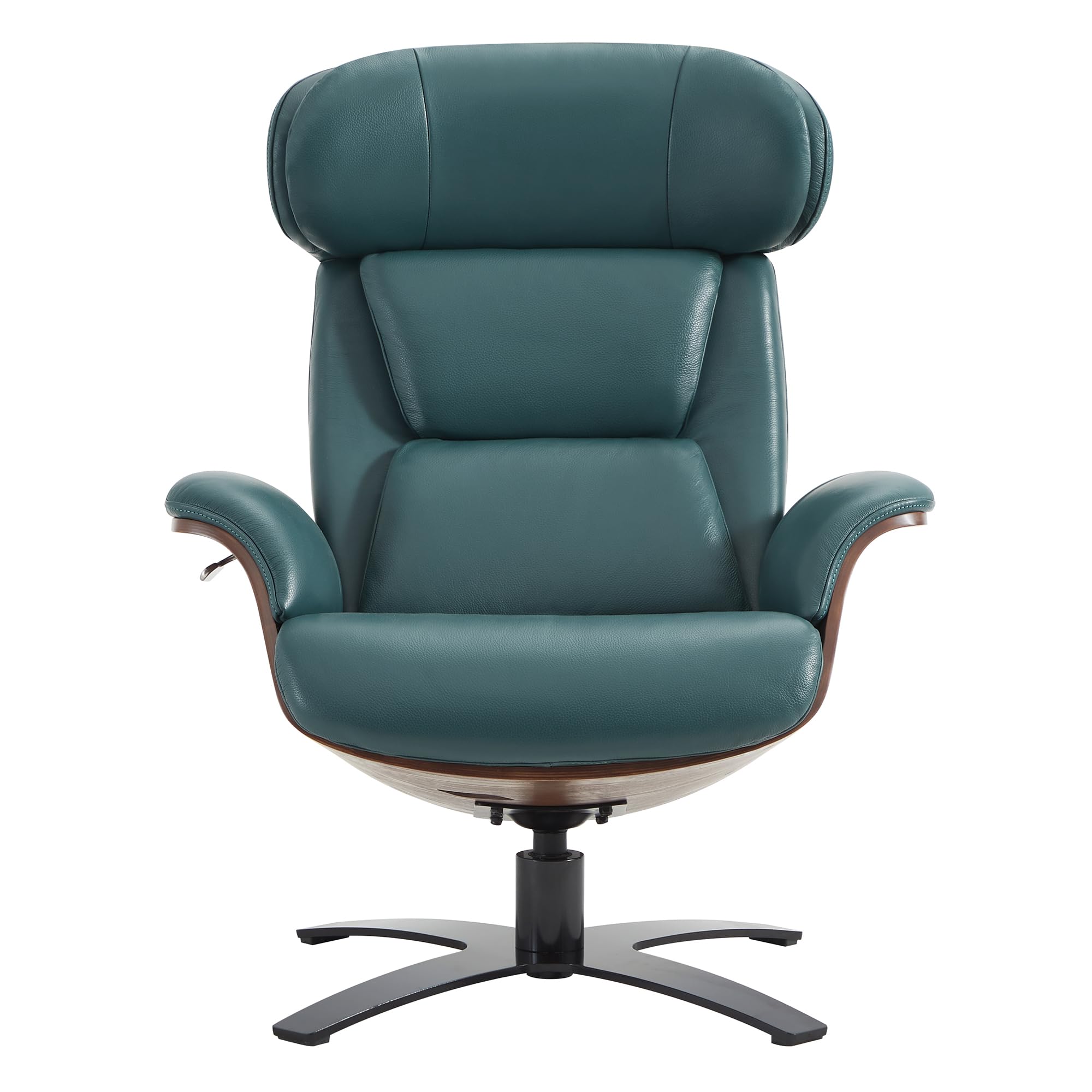 Genuine Leather Reclining Swivel Chair with Adjustable Headrest and Ottoman for Living Room, Teal