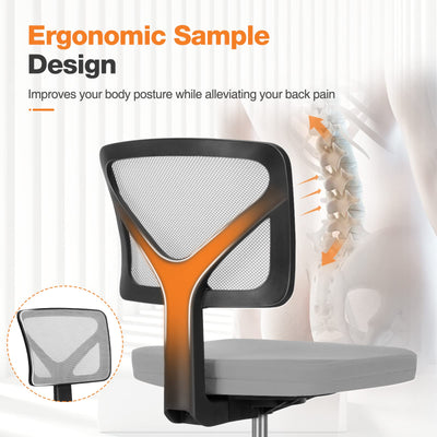 Small Desk Chair, Ergonomic Low-Back Mesh Rolling Work Swivel Chairs with Wheels, Armless Comfortable Seat Lumbar Support for Home, Bedroom, Study, Student, Adults, Grey