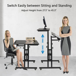 Mobile Standing Desk with Charging Station, Adjustable Standing Computer Desk, Standing Adjustable Laptop Cart with Wheels for Home Office Classroom Black