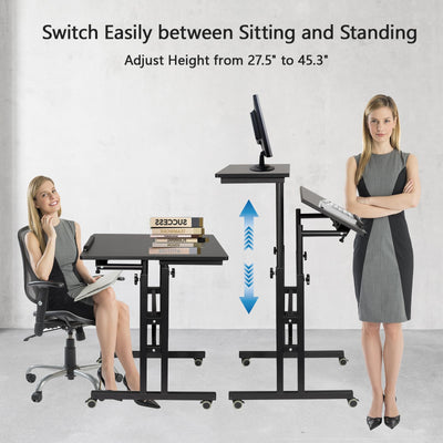 Mobile Standing Desk with Charging Station, Adjustable Standing Computer Desk, Standing Adjustable Laptop Cart with Wheels for Home Office Classroom Black