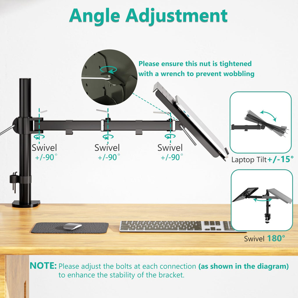 Laptop Tray Desk Mount for 17inch Notebook, Fully Adjustable Laptop Arm up to 22lbs, Monitor Mount with Vented Cooling Platform Stand (M00LP), Black