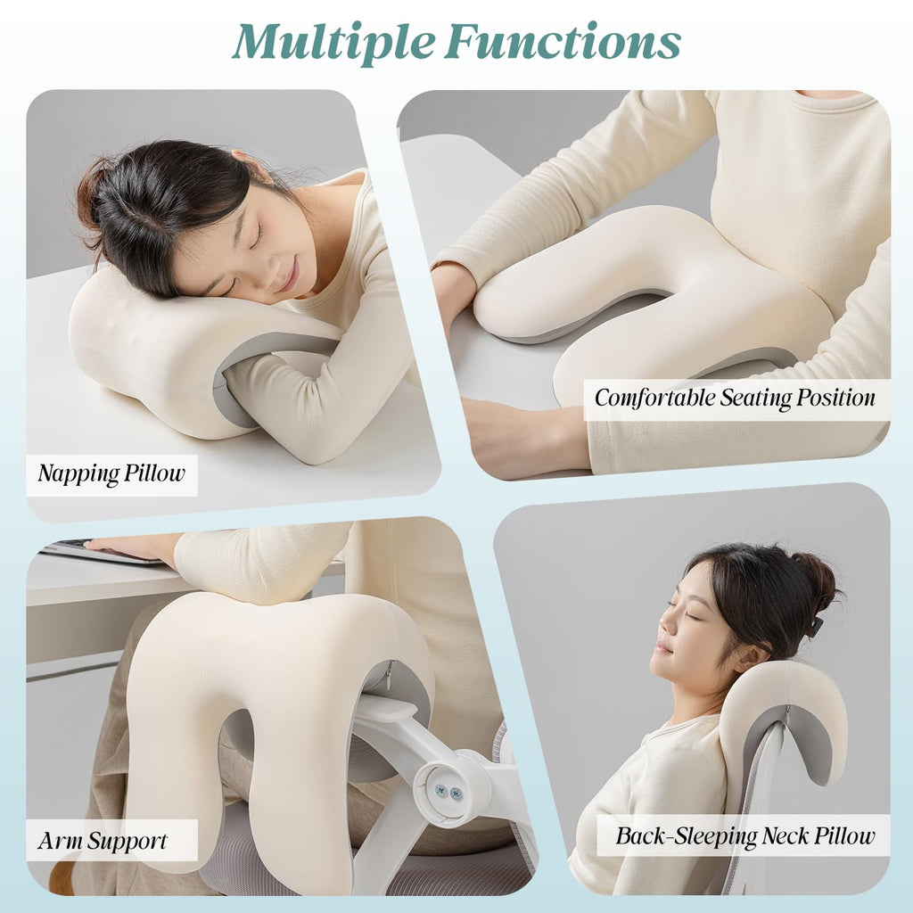 Office Chair Neck Pillow, Memory Foam Ergonomic Nap Pillow Office Chair Headrest Accessory, Neck Support Pillow Ideal for Office and Gaming, Gray and White
