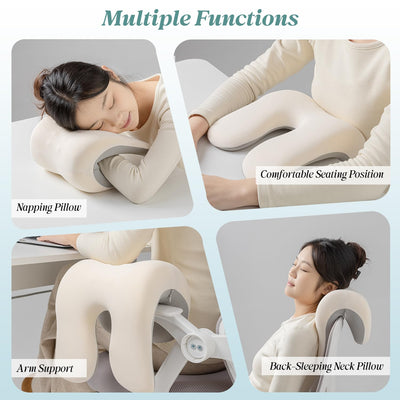 Office Chair Neck Pillow, Memory Foam Ergonomic Nap Pillow Office Chair Headrest Accessory, Neck Support Pillow Ideal for Office and Gaming, Gray and White