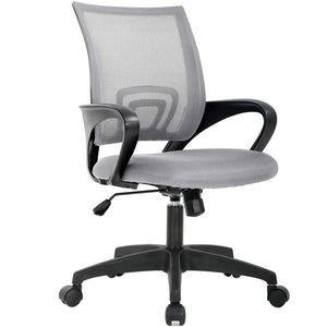 Ergonomic Office Chair | Mid-Back Swivel Desk Chair | Breathable Backrest & Lumbar Support | Adjustable Height | Sponge Seat | Rolling Wheels | Grey | for Adults & Women