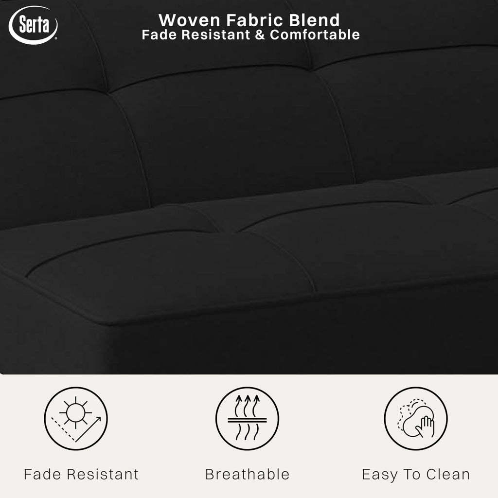 Futon Sofa Bed 66.1", 3-in-1 Convertible Couch Sleeper for Small Spaces, Tufted Back, Twin Size Guest Bed, Black Woven Fabric