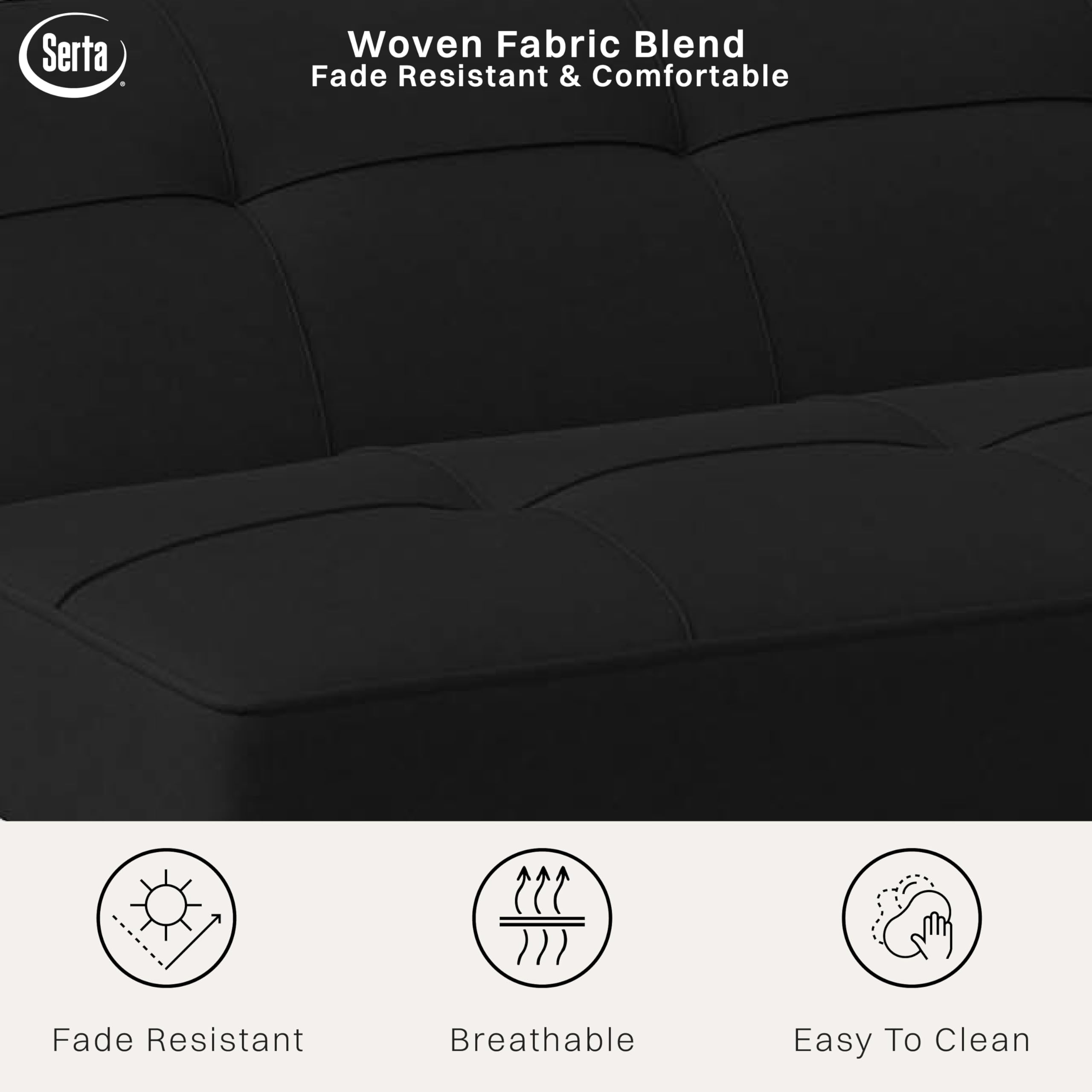 Futon Sofa Bed 66.1", 3-in-1 Convertible Couch Sleeper for Small Spaces, Tufted Back, Twin Size Guest Bed, Black Woven Fabric