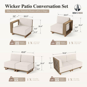 6 Pieces Sectional Patio Furniture Set, All Weather Patio Conversation Set, Outdoor Rattan Wicker Sofa with 5.3
